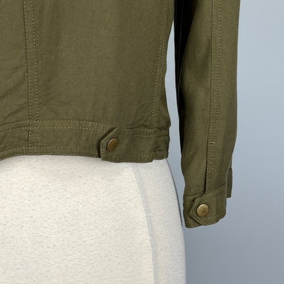 Rachel Roy Womens Snap Front Crop Utility Jacket Olive Green Bomber size Large - Picture 7 of 11